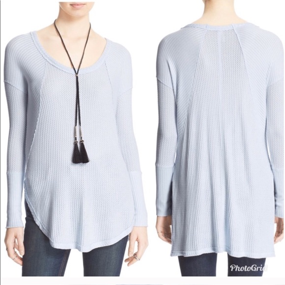 Free People Ventura High Low Blue Thermal Sz S - Picture 2 of 5